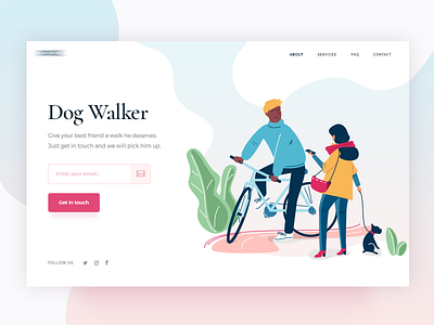 Dog Walker clean illustration landing minimal modern ui ux web