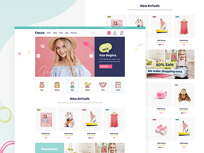 Cocco colorful creative design fashion illustration kids landing landing page modern shop store theme typography ui ux vector web website mockup wordpress