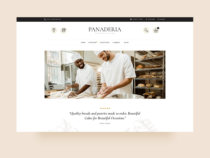Panadería minimal website mockup web landing page shop ux clean ui modern landing theme design food bloggers bars cafeterias coffee shops bistros pastry shops bakeries