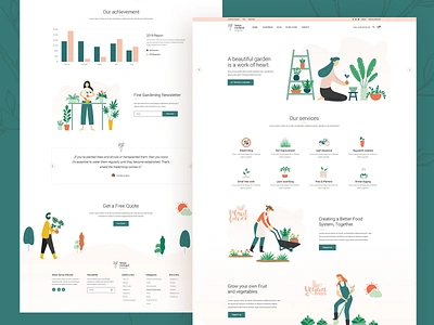 Sunny Orchard 🌱🥕 clean colorful design farm flower gardening illustrations landing landing page landscaping minimal modern orchard organic plants ui ux vegetables web