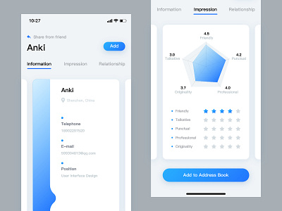 UI design of business card applet