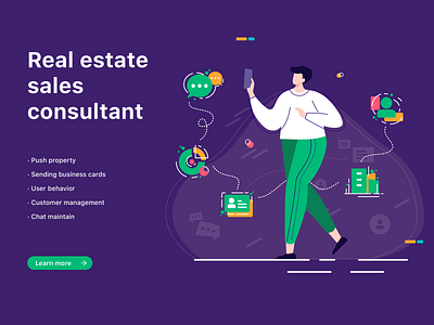 Real estate sales consultant app design illustration man real estate sales consultant sketch ui web