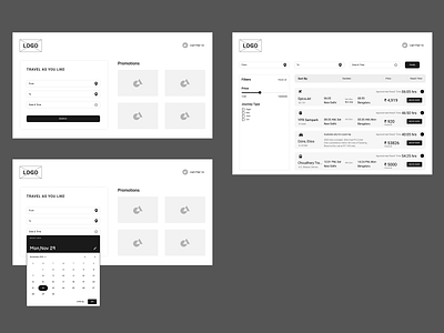 Travel application wireframes