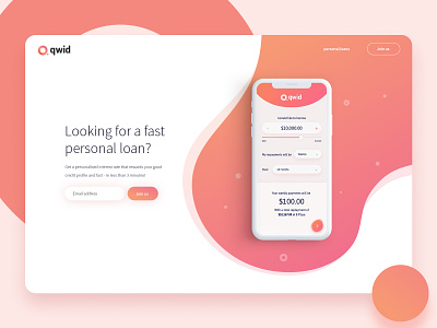 Qwid loan app landing page and app design