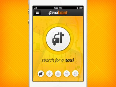 Taxibeat main menu app interaction interface ios iphone menu taxi taxibeat ui yellow