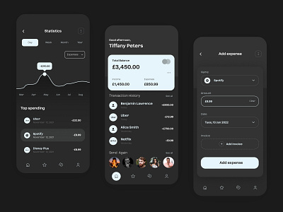 Finance App - Dark colourway