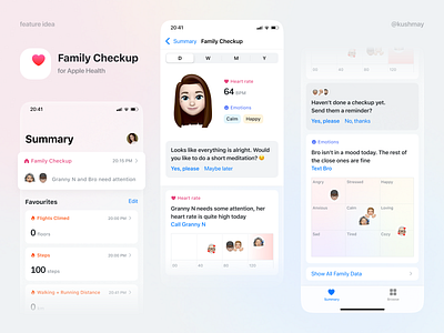 Family Checkup animoji checkup emotion family health health app healthcare heart rate ios ios app meditation native app table