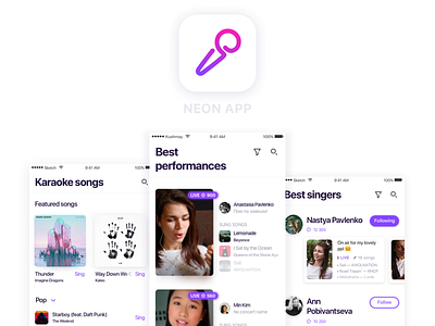 Neon Karaoke App Icon app icon feed icon karaoke list mic microphone songs video