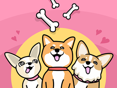 DOGGY DOGGY bone character chihuahua corgi delicious desire dog food friend group heart hungry illustration lovely original pink team