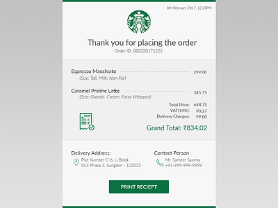 Starbucks E-Mailer Receipt coffee design dribbble e commerce mailer emailer food mailer freebie mailer starbucks template ui ux