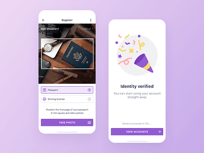Walit banking - identity app app design banking banking app design finance fintech identity ios app mobile design passport purple ui design ux design
