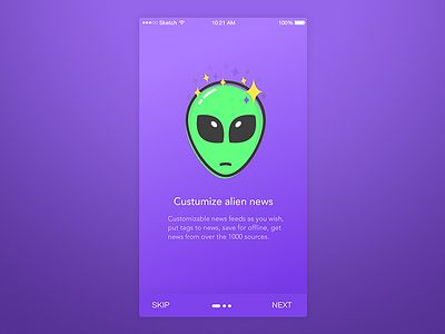 Onboarding alien app icon illustration ios mobile news onboarding tour tutorial ufo