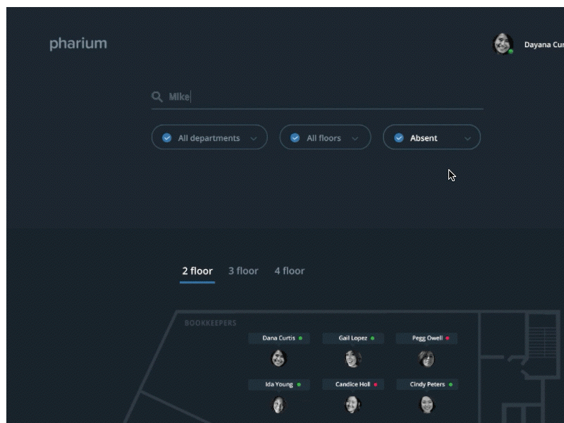 Pharium animation app employee employees filters hr principle search ui ux web