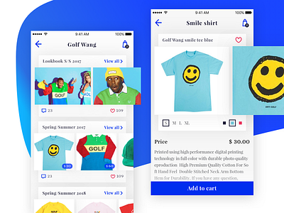 E-commerce concept e commerce fashion golf wang hip hop ios lookbook mobile overlapping product card shirt smile store