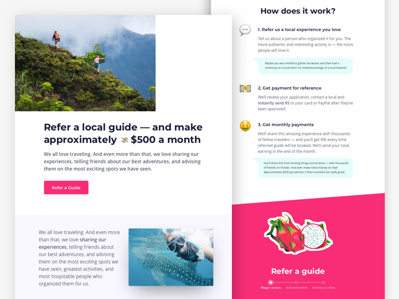 Landing page for travel guides start up landing page product sketch landing site web toursim guide travel asia applicaiton app