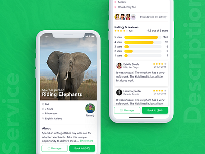 YonderApp Service Description Screen airbnb animals app application application ui description elephants ios mobile rating reviews service sketch travel uidesign