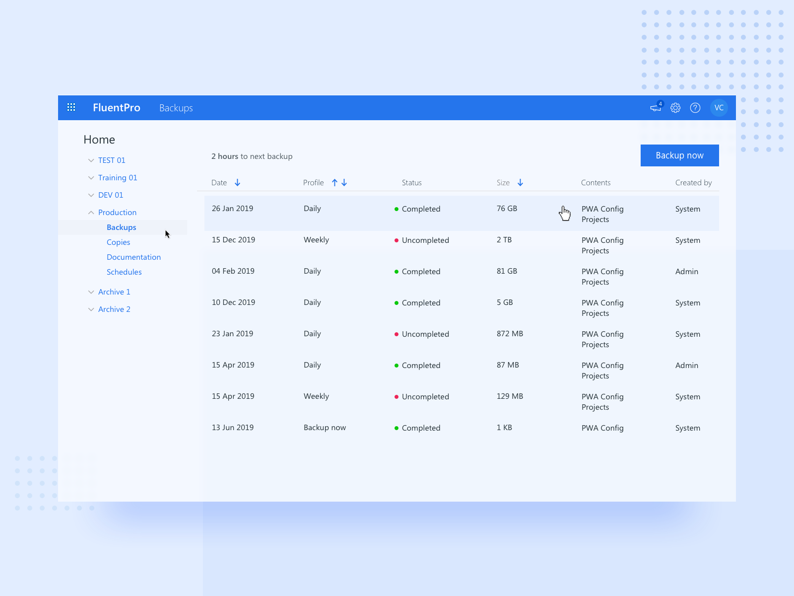 Fluent Pro Backups by Vlad Chentsov on Dribbble