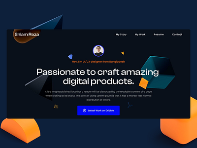 Personal Portfolio Hero Section 3d app branding design typography ui ux web design