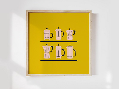 ☕️ A good dose of coffee to start the day art barista canvas coffee diner espresso frame french press illustration latte mug mustard pink ristretto roast society6 volturno wall art wood yellow