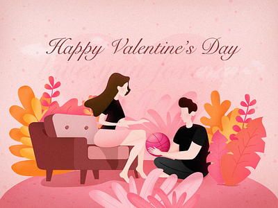 Hello dribbble couples hello dribble hellodribbble illustration love lover pink valentines valentines day