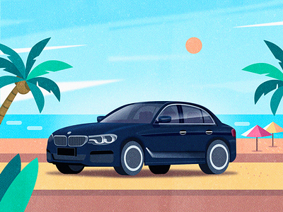 Dream Car beach blue bmw car cloud drive holiday illustration sea sky travel tree