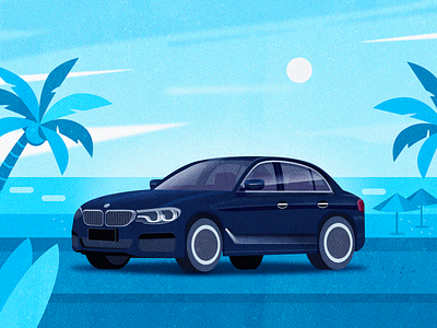 Dream car 2 beach blue bmw car cloud drive holiday illustration sea sky travel tree