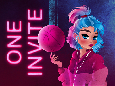 One Dribbble invite Giveaway character characterdesign dribbble dribbble invite gift giveaway illustration invitation invite neon procreate procreate art