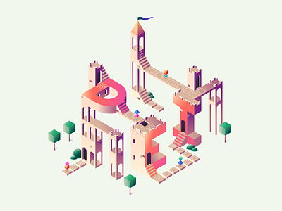 Monument valley inspired illustration castle composition diversity equity gaming geometry illustration inclusion landscape monument valley visual