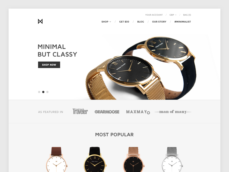 MinimalistWatches.com Redesign (in progress) watches design ui shop ecommerce shopify web minimalistic minimalism minimal
