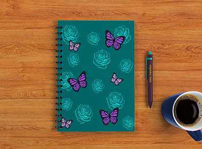 Roses and butterflies notebook design design graphic design illustration notebook product design stationery