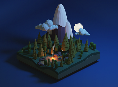 Campfire in the jungle 3d blender design graphic design illustration low poly
