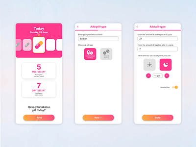 Pill tracker app app design illustration mobile mobile app ui uiux ux