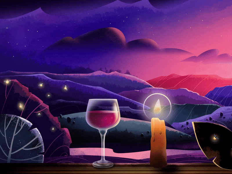 Night scenery with fireflies ae after effects candle fireflies motion design motion graphics night scene wine
