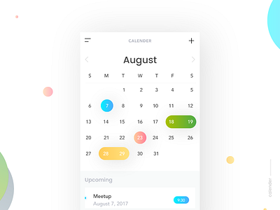 Calendar - Daily UI:: #038 app bubbles calender calender app dailyui event event app gradient mobile sheduling app to do app ui