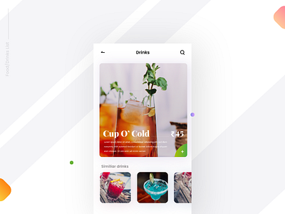 Food/Drink Menu - Daily UI:: #043 app bubbles color dailyui drink food fooddrink menu gradient mobile ui