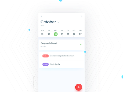 Event Listing- Daily UI:: #070 app calender dailyui day70 diwali event listing mobile october scheduling ui ux