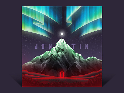 JonTin Album Cover electronic illustration mountain music nature northern lights vector
