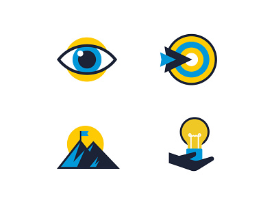 Vision Icons bulls eye eye icon illustration lightbulb motivation mountain vector vision