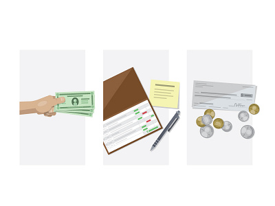 Financial Illustrations change check checkbook coins finance illustrations money