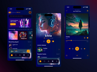 Music Mobile App album app app design dark mode dark ui ios app mobile app mobile ui music music app playlist song sound spotify stream streaming app ui ui design uiux design user interface