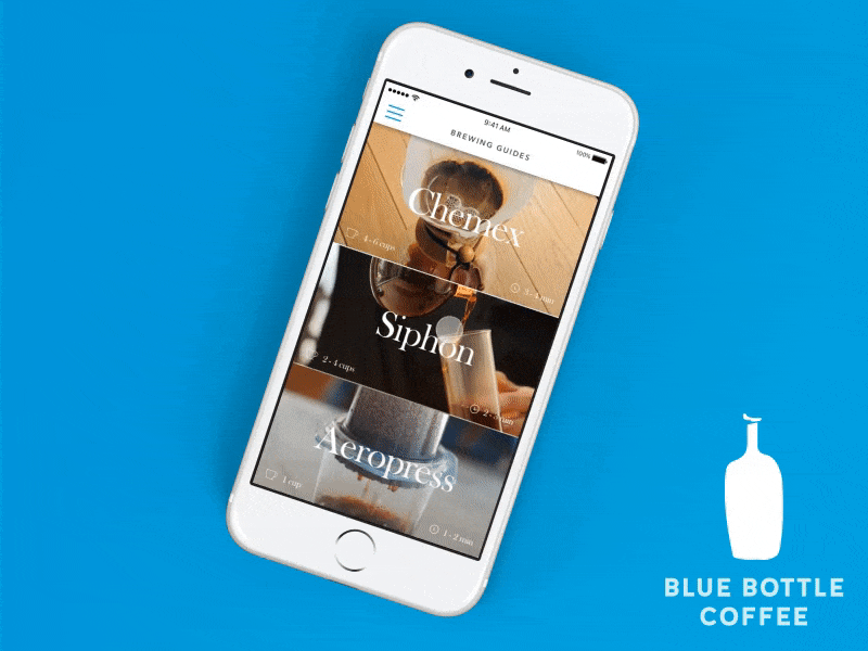 Brewing Guides - Bluebottle Coffee animated app clean coffee design drinks food motion principle ui