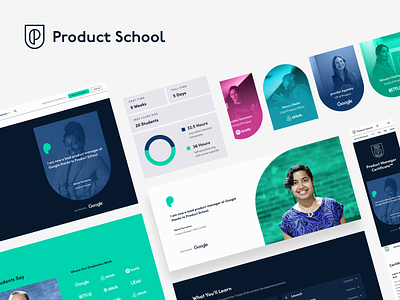 Product School: Branding, design system and website branding courses design system green ia instructors pink product product manager purple shield training ui ux website