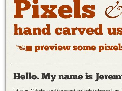 Hand Carved Pixels chunkfive main message slab serif website