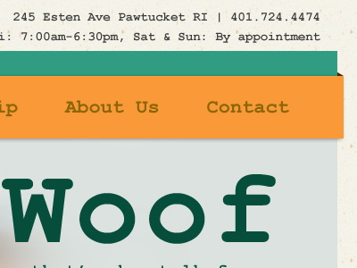 Woof courier new green main message orange website