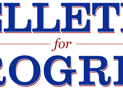 Pelletier for Progress blue logo political print red rhode island