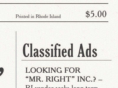 Classified Ads banner black newspaper print rhode island trade show type white