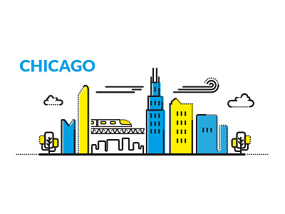 Chicago building chicago city cloud dotted event illustration skyline tree wind