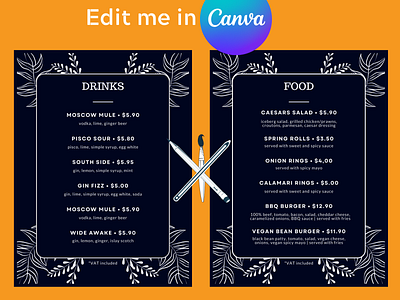 Minimal Drink and food menu | Canva Template