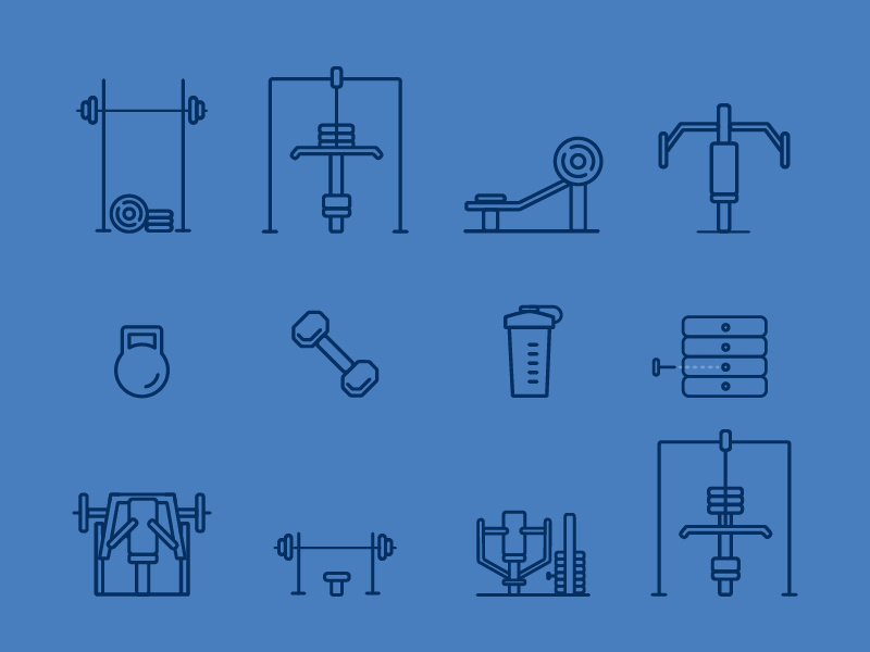 Gym Equipment Icons gym icons workout app workout ui app design illustration icons iconography icon design gym