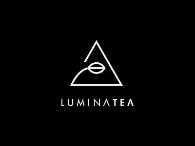 Luminatea: pyramid (illuminati) + plant (closed eye) black white eye futuristic illuminati leaf logo logo design logo design branding modern plant pyramid tea triangle